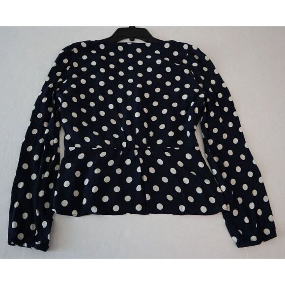 J.Crew L1742 Women's Sz 6 Navy Blue/White Polka Dot Long Sleeve Peplum Blouse - Picture 6 of 6